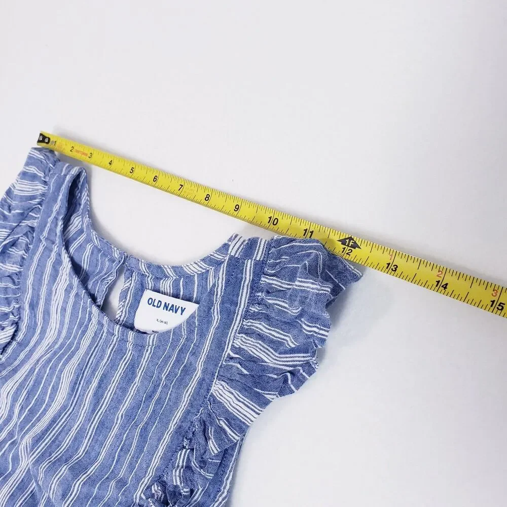 Bundle Old Navy Girls Blue Pinstipe Shirts 14/16 Ruffles Sleeveless Cottagecore